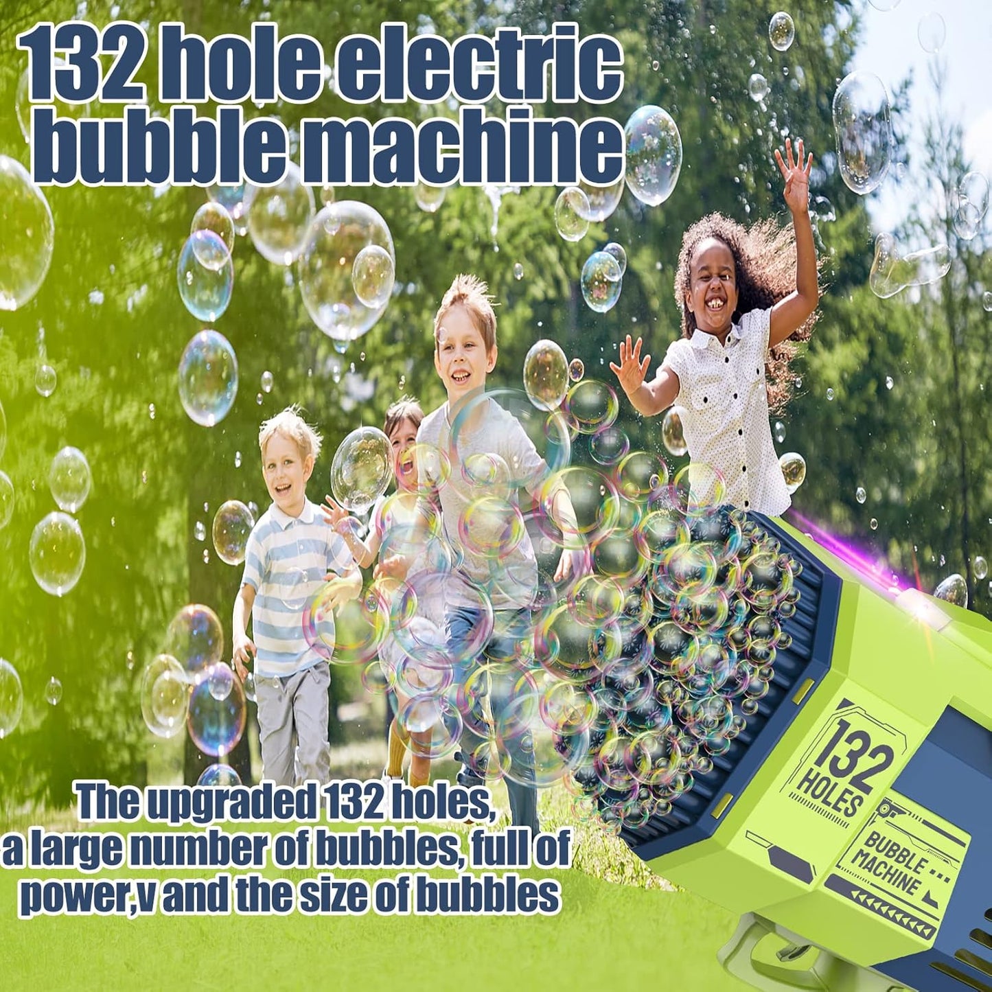 132-Hole Bubble Gun Bazooka – Rechargeable Gatling Bubble Machine for Kids